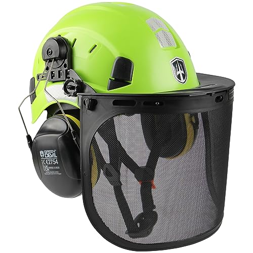 GREEN DEVIL Casque de Protection pour tronçonneuse, Casque de sécurité avec Protection auditive, kit de Casque résistant aux Chocs, Ventilation Confortable Casque de Travail