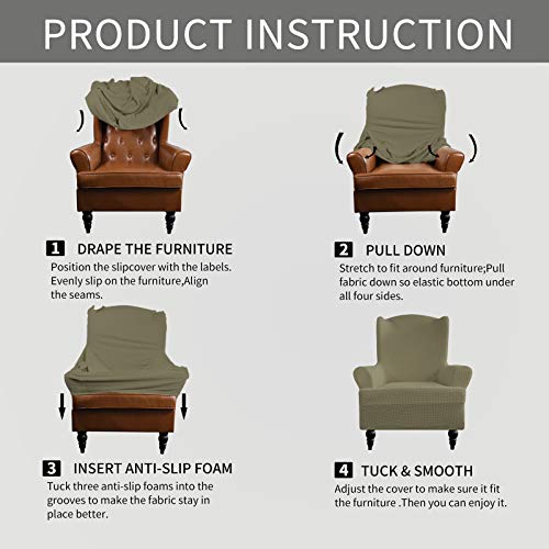 Image of Easy-Going Stretch Wingback Chair Sofa Slipcover Khaki