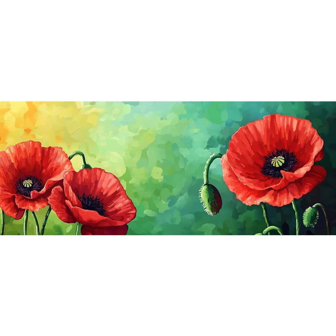 Malen Nach Zahlen Erwachsene Kit, Malen Nach Zahlen Mohn Anfänger DIY Paint by Numbers mit Pinseln und Acrylfarben, DIY Handgemalt Ölgemälde Set für Anfänger für Home Wall Deco (Ohne Rahmen) 40x110cm