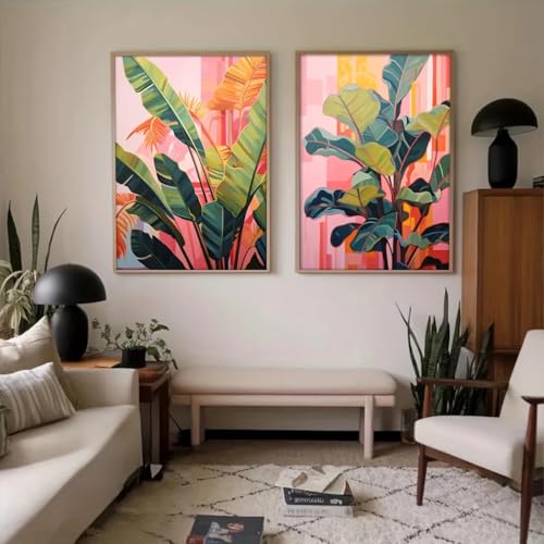 Decoración del hogar con lienzo de palmera rosa para salón 2