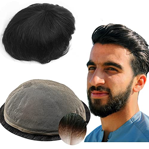 YANAHAIR Toupee for Men, Real Human Hair Replacement System, Fine French Lace Hairpiece, Customizable Hair Units