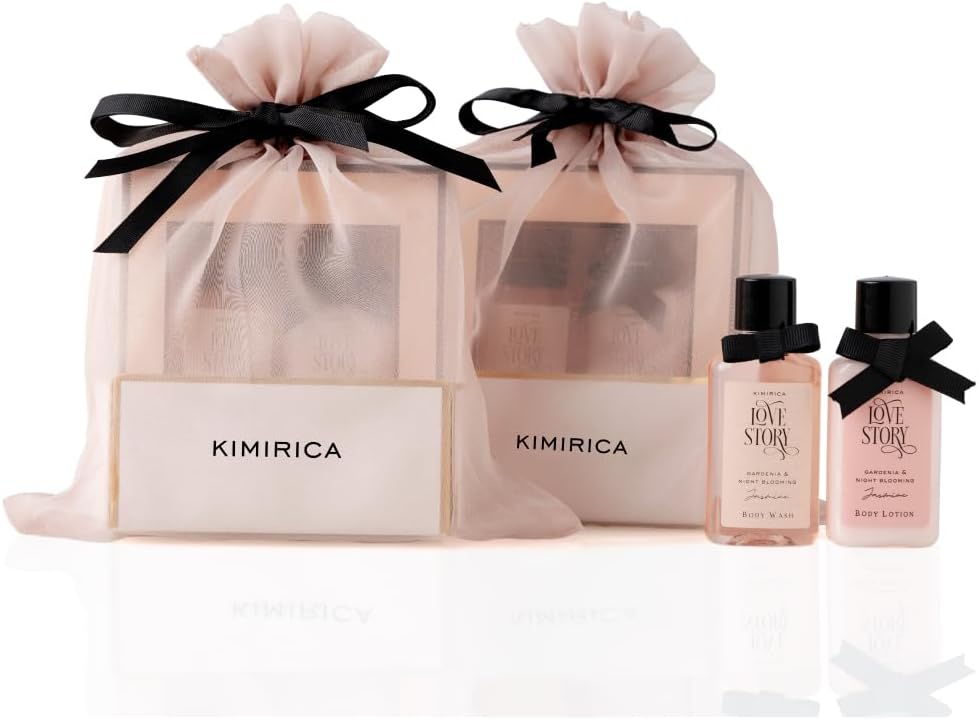 Kimirica "Nothing But Love Duo" Potli gift set | Fragnance of Gardenia and Night Blooming Jasmine | Perfect gift set | Contains Shower gel, Body Lotion, Loofah and Resuable Potli