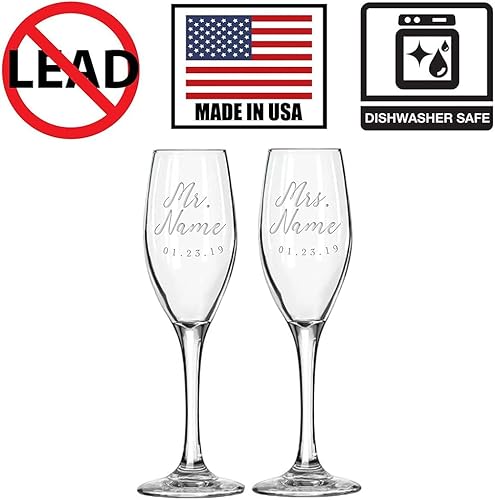 Vista 7 de EXPRESS - Vaso grabado para copa de champán personalizada de 5.75 onzas, regalo para novia, novio, boda, señor y señora, 1 par de vasos de fiesta