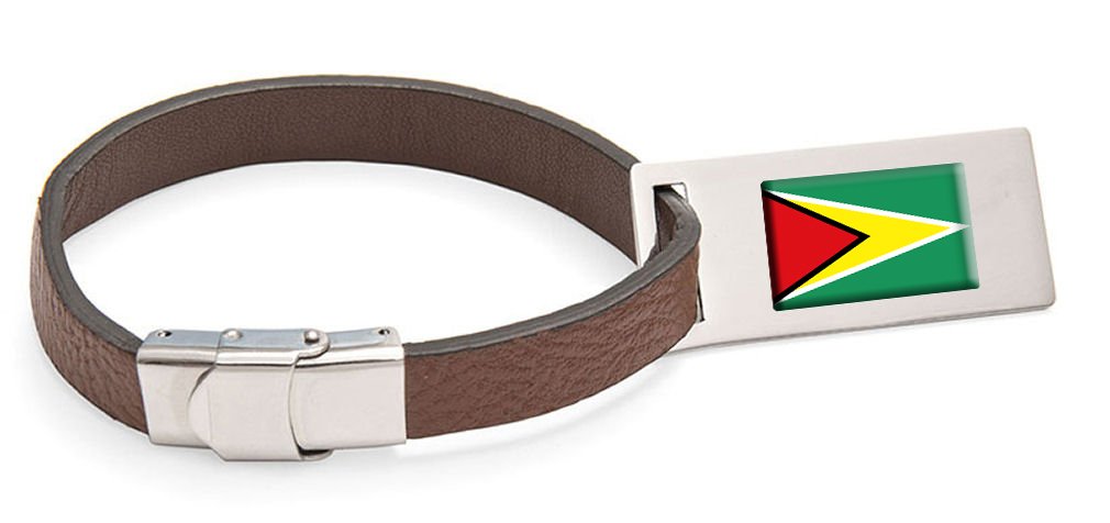 Guyana Bandera Etiqueta de Equipaje de Cuero Texto Grabado de Acero