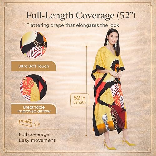 Image of Oussum Women Plus Size Kaftan Kimono Loose Maxi summer dresses for women Beach 3 /4 Sleeve Casual lounge dress Boho