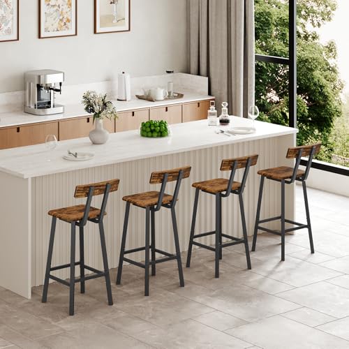Image of MAHANCRIS Bar Stools, Set of 2 Bar Chairs with Backrest and Footrest, 26 inch Breakfast Chairs, Counter Stools for Bar, Living Room, Kitchen, and Dining Room, Rustic Brown and Black BAHR05101