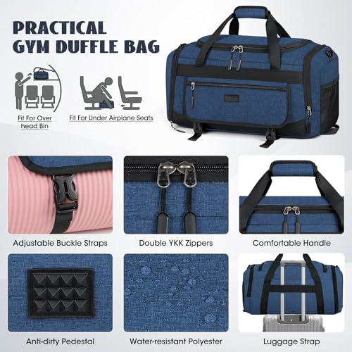 Image of IGOLUMON Gym Bag for Men 55L Sports Duffel Bags Gym Duffle Bag Women with Shoe Compartment & Wet Pocket Water Resistant Travel Duffel Bag Lightweight Weekender Overnight Bag Blue