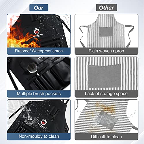 Grilling Aprons With Pockets, Fireproof Safe Aprons For Men, Fireproof Adjustable Tool Bib Apron, Professional Cooking Kitchen Aprons/Bbq Apron For Women Men Chef, Fire Blanket Material, Black #TOP5