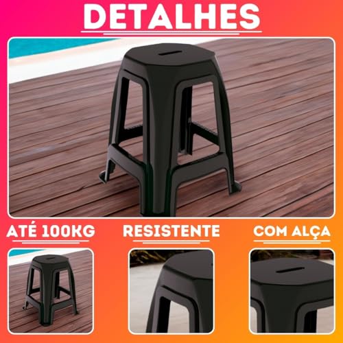 Banqueta Banquinho de Plástico Adulto Resistente Plástica Reforçada Até 100kg (Unidade)