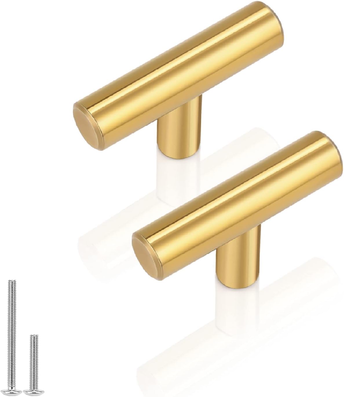 GobricoGold/Brushed Brass Finished Stainless Steel T Bar Door Handles Kitchen Cabinet Drawer Pulls Knobs 50Pack Singel Hole Gold GBPS1123HGD-10Pack