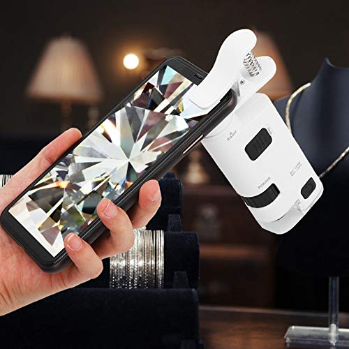 Image of 80-120X LED Cell Phone Microscope, Portable Microscope Mini Mobile Phone Lens Magnifier with Magnifying Clamp for Industrial Jewelry and Circuit Board Applications