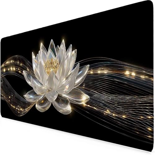 Tapis de souris crème XXL 600x300mm motif fleur pour le bureau