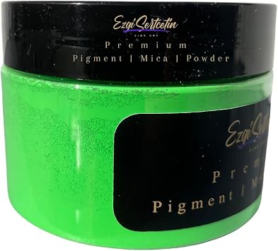 Premium Pigment Powder 50g | Authentic Unique & Bright Pearlescent Metallic and Neon Colors | Especially Formulated for Artwork, Resin, Slime, Plasticine and More by Ezgi Sertcetin Neon Green