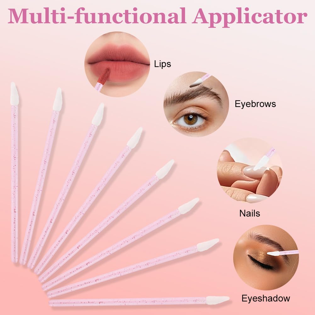 200 Pezzi Monouso Pennelli Labbra, Applicatore per Rossetto in Cristallo, Lip Gloss Applicatore Bacchette Pennello, Pennello per Dettagli Sulle Labbra(Rosa-Versione Crystal)
