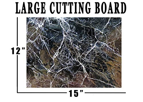 Brown Gray Blue Marbled Stone Textured Marble Art Kitchen Glass Cutting Board Modern Decorative Gift Abstract Wavy Contrast Design #TOP2