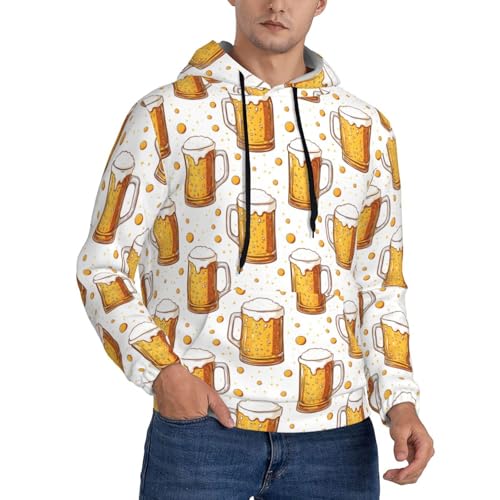 Hoodies For Men - Yellow Polka Dot Beer Print Long Sleeve Casual Men'S Hoodies & Sweatshirts Pullover With Pocket