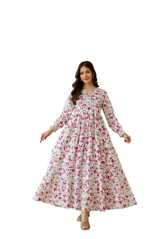 Daevish Tog New Cotton Floral Printed Flared Maxi Dress for Women & Girl's | Women Maxi Dress