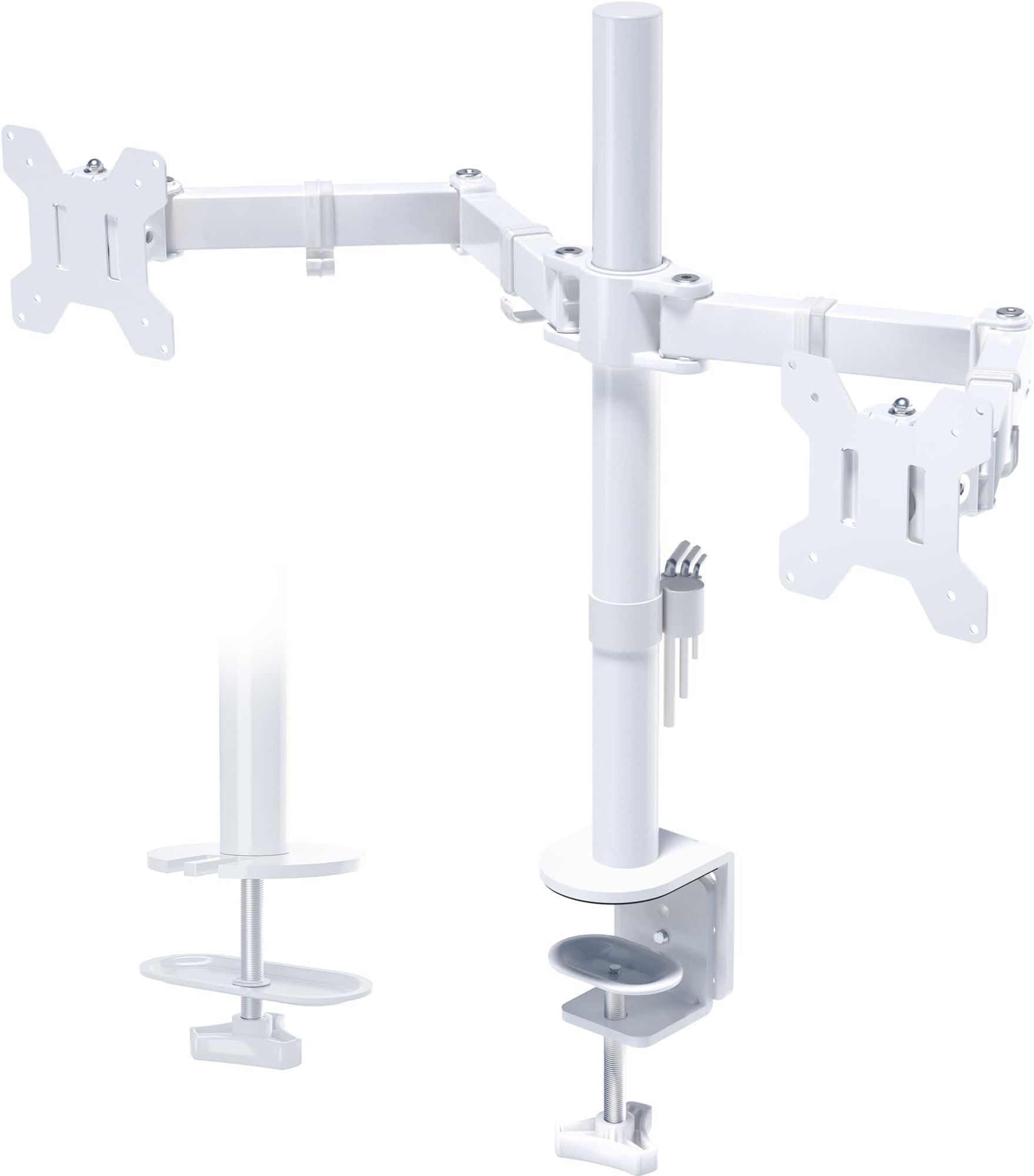 BONTEC Dual Monitor Arm Desk Mount, Adjustable for 13-27 Inch Screens, VESA 75x75/100x100, Full Motion Tilt, 360° Rotation, Height Adjustable, Max 10kg per Arm, Easy Install, White