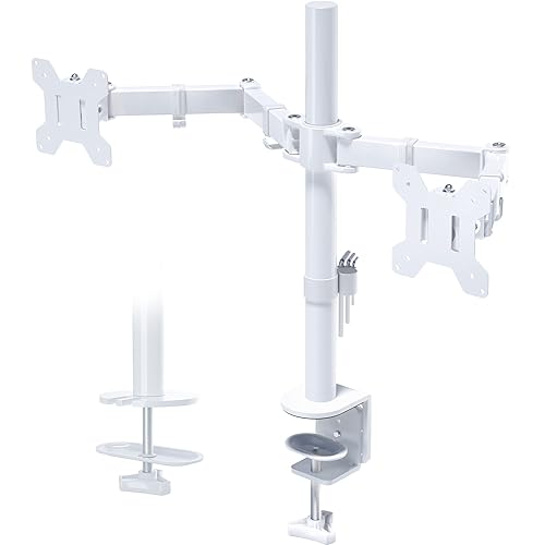 BONTEC Dual Monitor Stand for 13-27 inch Screens, Ergonomic Desks Mount, Height Adjustable Arm Bracket Tilt 90° Swivel 180° Rotate 360°, VESA 75/100 White