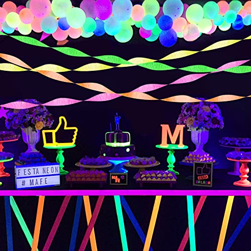 Crepe Paper Neon Streamers Party Decorations -Party Streamers 8 Rolls Fluorescent Crepe Paper Streamers Wedding Bachelorette Party Supplies Birthday Lights Decor Black Lights Party Supplies #TOP6