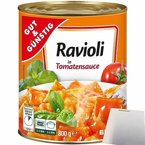 Gut&Günstig Ravioli in Tomatensauce gefüllte Teigtaschen mit fleischhaltiger Füllung (800g Dose) + usy Block