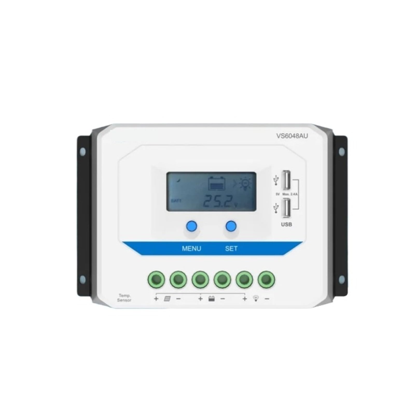 Kontroler ładowania słonecznego PWM 10A20A30A 12V24 V, automatyczny regulator 45A 60A VS-AU do układu słonecznego, wyświetlacz LCD, dwa porty USB (10A)