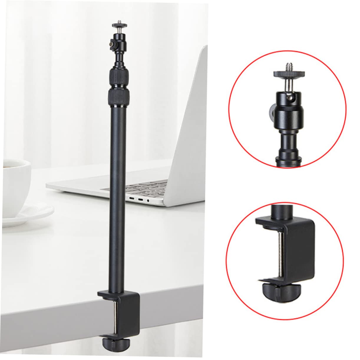 Mikinona Desktop Webcam Stand Desk Camera Mount Adjustable Computer Stand Digital Cameras DSLR Desk Mount Tabletop Clamp Mount Adjustable Desk Mount Stand Aluminum Alloy Black