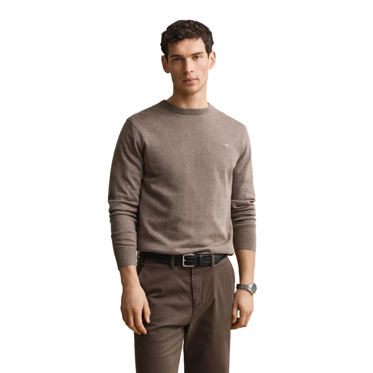 GANT Mens Cotton C Neck Bordeaux Mela Jumper