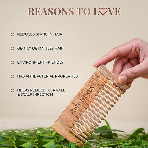 Just Herbs Handmade Wooden Neem Comb for Hair Growth and Hairfall Control for Men & Women - Image 5