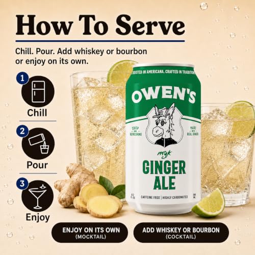 Image of Owen's Premium Non-Alcoholic Sparkling Cocktail and Mocktail Mixer, Drink Mixer for Cocktails, Mocktails, and Party Beverage, 24 Pack of 8.2 fl oz Cans (Ginger Ale)