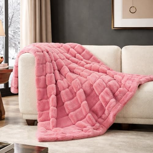 Cozy Bliss Faux Fur Throw Blanket for Couch, Cozy Warm Plush Striped Blanket for Sofa Bedroom Living...