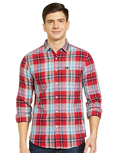 Image of The Indian Garage Co Men Slim Fit Checkered Full Sleeves Spread Collar Casual Shirt