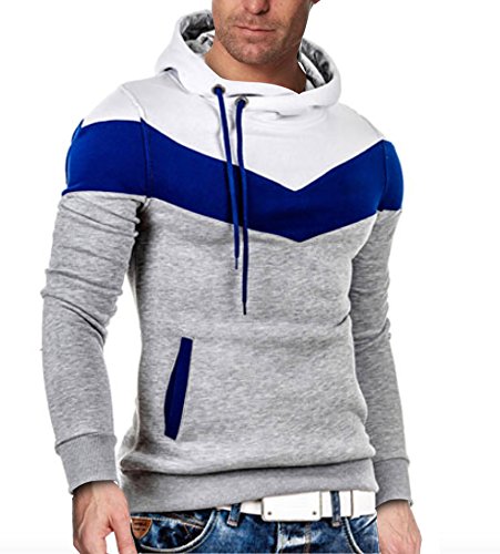 Moletom Masculino com Capuz Slim Retalhos de 3 Cores Criativa Urbana Blusa de Frio Cinza claro P