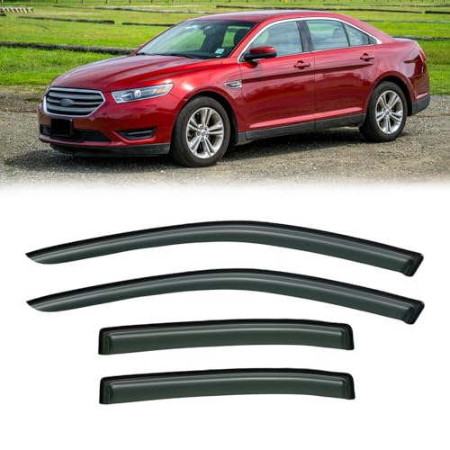 Image of Rain Guards for 2010-2019 Ford Taurus, Out-Channel Window Visor Shields Vent Deflector Shade Wind Dark Smoke 2011 2012 2013 2014 2015 2016 2017 2018 11 12 13 14 15 16 17 18 19, Outside-Mount, 4PCS