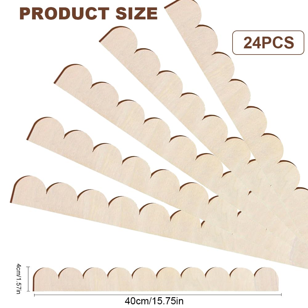 24 unidades de listones de madera decorativas sin barnizar con borde festoneado (40x4 cm) Listones de madera decorativos con puntos adhesivos para molduras decorativas DIY en casa, casa de