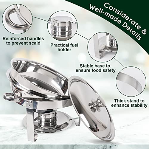 Imacone Chafing Dish Buffet Set 4 Pack, 5Qt Round Stainless Steel Chafer For Catering, Upgraded Chafers And Buffet Warmer Sets With Food & Water Pan, Lid, Frame, Fuel Holder For Event Party Holiday #TOP2