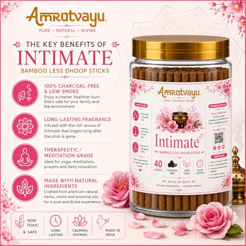 Image of Intimate Dhoop Sticks 4 inch 6mm Bamboo Less Incense Dhoop 40 Sticks for Pooja | No Charcoal Dhoop Batti | Fragrance for Home, Mediation, Relaxation