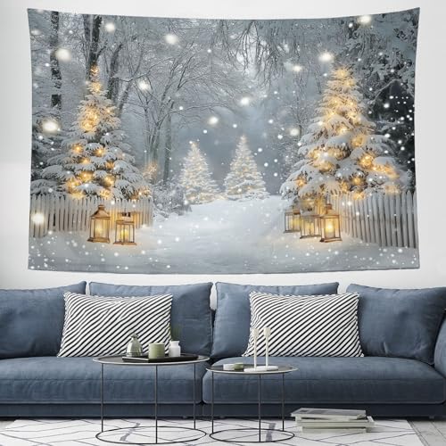 Tapisserie scène d'hiver enneigée grand format textile lavable