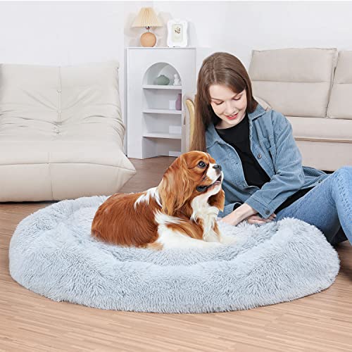 Bonteck Calming Dog Beds For Small Medium Large Dogs - Round Donut Machine Washable Dog Bed, Anti-Slip Faux Fur Fluffy Donut Cuddler Cat Bed, Multiple Sizes S-Xl #TOP2