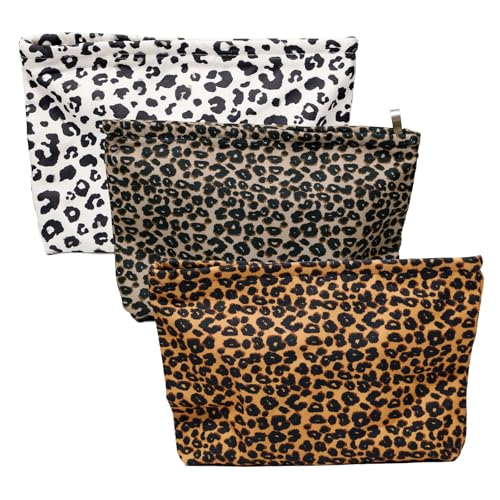Neikafan 3 Piezas Neceser Maquillaje Leopardo para Mujer Multifunctional Bolsa Grande Organizador para Viaje Neceser Playa Portátil Cremallera Impermeable para Mujeres Niñas (25 x 18 x 5 cm)