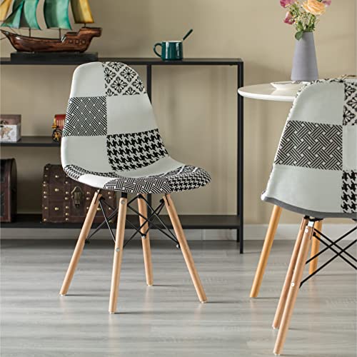 Modern Fabric Patchwork Chair With Wooden Legs For Kitchen, Dining Room, Entryway, Living Room, Single #TOP4