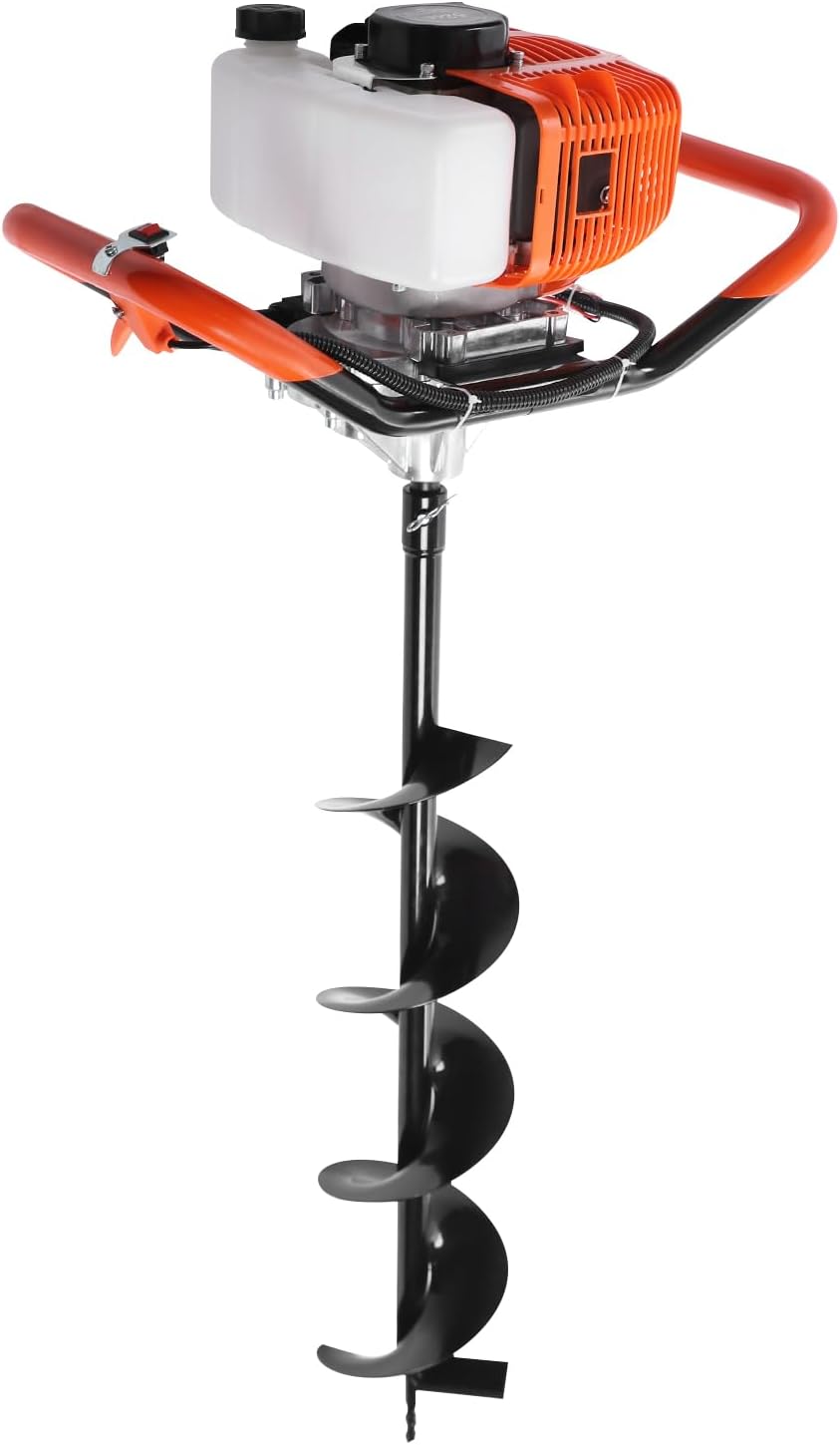 52CC Post Hole Digger, 2.3HP 8500RPM 2-Stroke Hole Digging Machine Earth Auger Dig Holes Single Cylinder Fence Post Holes Digging with 4" 6" & 8" Auger Drill Bits for Farm Garden Plant (52CC)