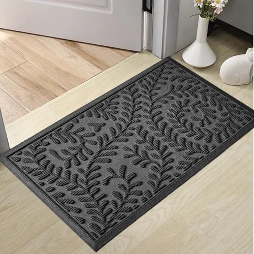 HIYARD Front Door Mat, Absorbent Dirt Trapping Welcome Door Mat Indoor Outdoor, Non Slip Entry Mat, Indoor Outdoor Door Mats, Fade Resistant, Low Profile Doormat for Entryway, 29×17, Grey