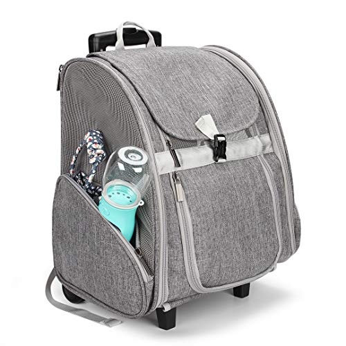Image of LOLLIMEOW Pet Rolling Carrier, Dog Backpack with Wheels,Cats,Puppies Travel Bag with Wheels,Dog TrolleyiE†Greyia€