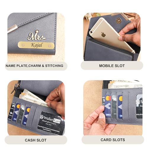 Image of WALLETKART Personalized Leather Women's Clutch with Name & Charm | Customized Clutch for Girlfriend Friend Wife Mother & Sister