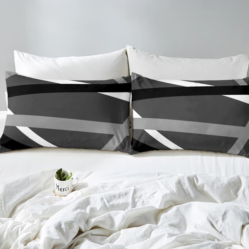 Black Gray White Stripes Bedding Set King Modern Abstract Geometric Comforter Cover Set for Women Men Lines Duvet Cover Breathable Bedspread Cover Quilt Cover - Image 4
