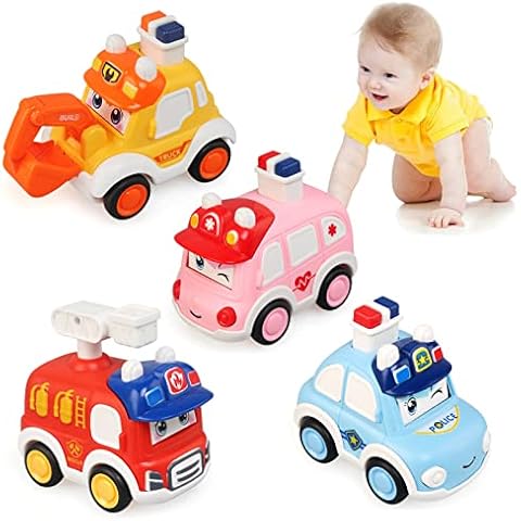JoyPlus Toddler Toy Cars, 4PCS Cartoon Wind up Cars for 1+ Year Old, Baby Push and Go Toy Cars, Pull Back Cars Baby Toy Cars Gifts for 1 2 3 Year Old Toddlers Cover