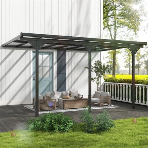 Adjustable Wall-Mounted Aluminum Pergola with UV-Blocking Polycarbonate Roof - Weather-Resistant Outdoor Gazebo for Patio, Backyard (Gray)