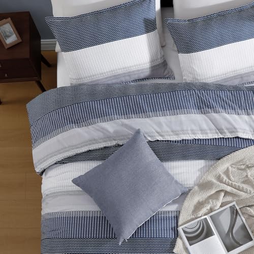Andency Stripe Comforter Set King, 3 PCS Navy Blue Bedding by Andency - Used condition - Image 3