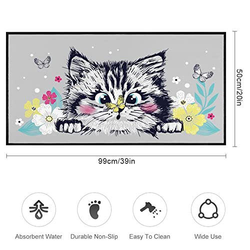 Cute Cat Kitchen Mat Non-Slip Washable Sweet Kitten Head Bathroom Rug Runner Carpet For Home Office Farmhouse Hallway Sink Stove Laundry 39*20 Inc #TOP5